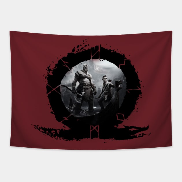 God Of War - The Boat In The Ring Black & White Tapestry by bardor2@gmail.com