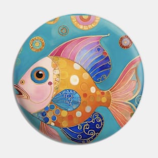 Gustav Klimt's Aquatic Symphony: Inspired Fish Illustration Pin