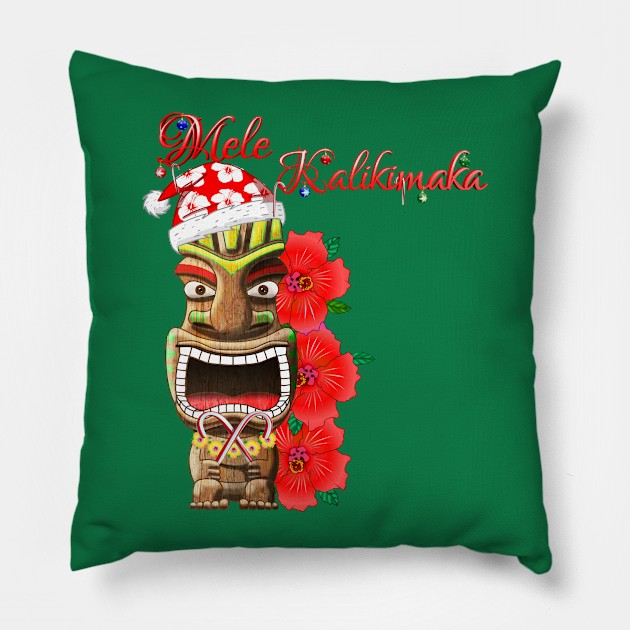 Mele Kalikimaka Hawaiian Tiki Pillow by macdonaldcreativestudios