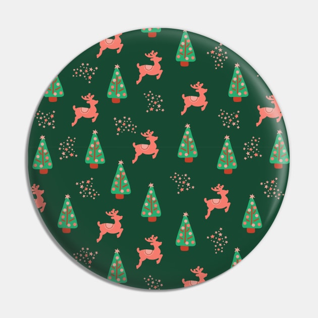 Pink and Green Reindeer Forest Pin by Sandra Hutter Designs