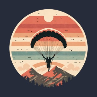 Vintage Paragliding Circle Illustration - Mountain Scenery T-Shirt