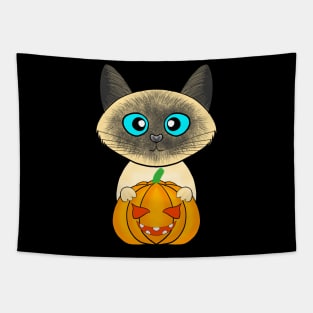 Halloween cute cat pumpkin Tapestry