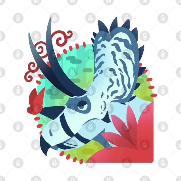 Blue Agujaceratops with Red Flowers by narwhalwall