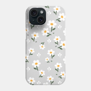 Little White Flowers on Grey Background Phone Case