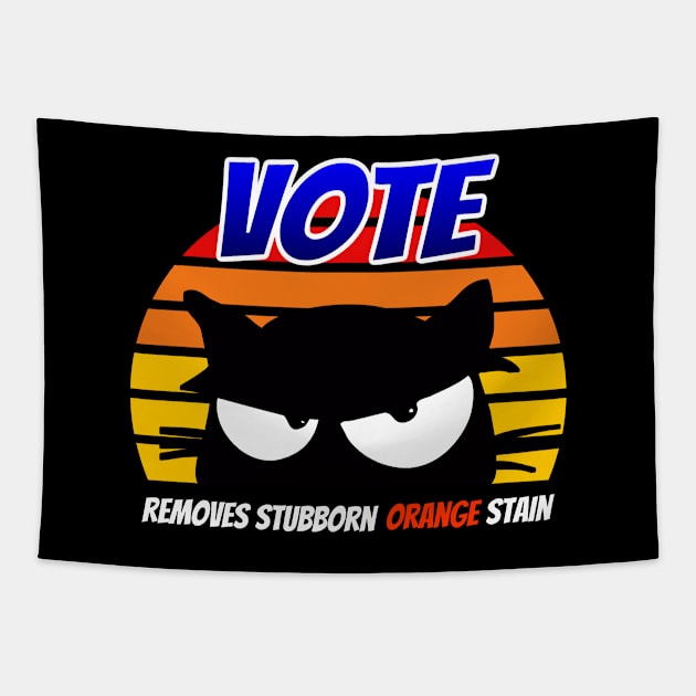 Retro Cat Vote Removes Stubborn Orange Stain Tapestry by coloringiship