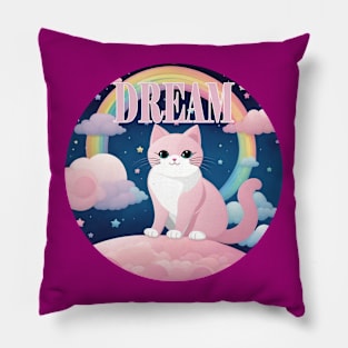Pastel Rainbow - Dream with a cat Pillow