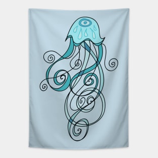 Abstract Blue Cartoon Jellyfish Tapestry