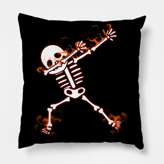 Dabbing Skeleton Halloween Dab Glow Effect Skull Pillow by ChristianCrecenzio