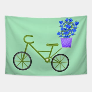 Green bicycle and blue flower basket Tapestry