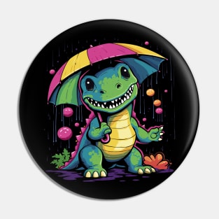 Dinosaur Rainy Day With Umbrella Pin