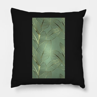 Golden Green Plant Pattern Pillow