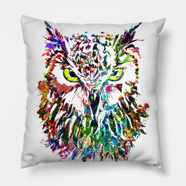 Colorful Owl - Owlet Beautiful Eyes Pillow by BigWildKiwi