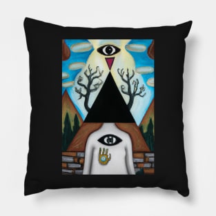 Surrealist painting like digital art of As Above so Below with occult symbolism and All Seeing Eye Pillow