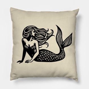 Woodcut Mermaid Pillow