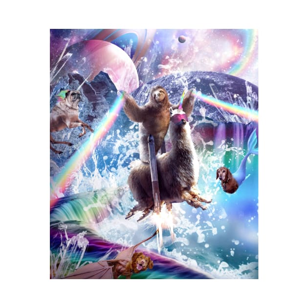 Rainbow Laser Sloth On Llama Unicorn In Space by Random Galaxy