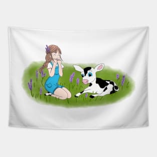 Lavender Cow Girl Tapestry