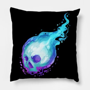 Spirit Skull With Blue Flames For Halloween Pillow