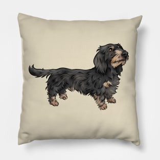 Wirehaired Dachshund | Black and Tan | Cute Dog Art Pillow