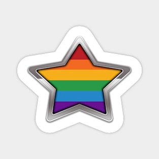 Large LGBT Pride Flag Rainbow Colored Star with Chrome Frame. Magnet