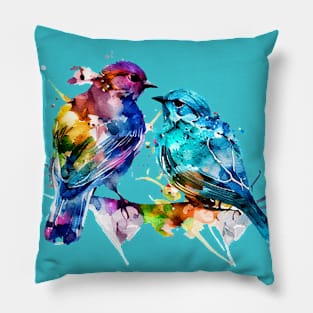 Birds Couple Colourful Art | Watercolor Painting of the Birds Pillow