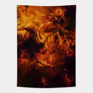 Molten Fire Burst Flames Black and Orange Abstract Artwork Tapestry