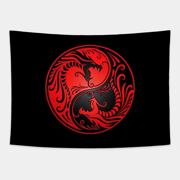 Red and Black Yin Yang Dragons Tapestry by jeffbartels