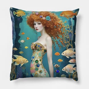 Gustav Klimt's Ethereal Mermaid: Inspired Aquatic Art Pillow