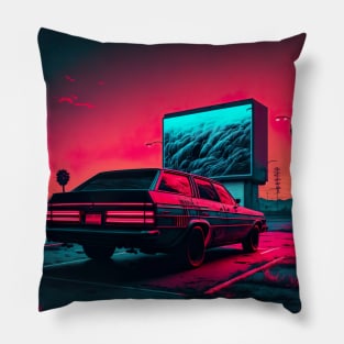 Synthwave Car At A Drive-In Theater Pillow