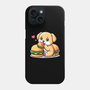 puppy dog pet sticker cartoon vector illustration eat burger Phone Case