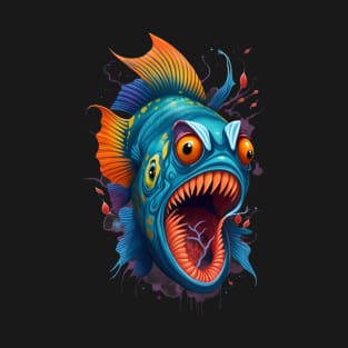 creepy cute angry colorful mutated piranha fish T-Shirt