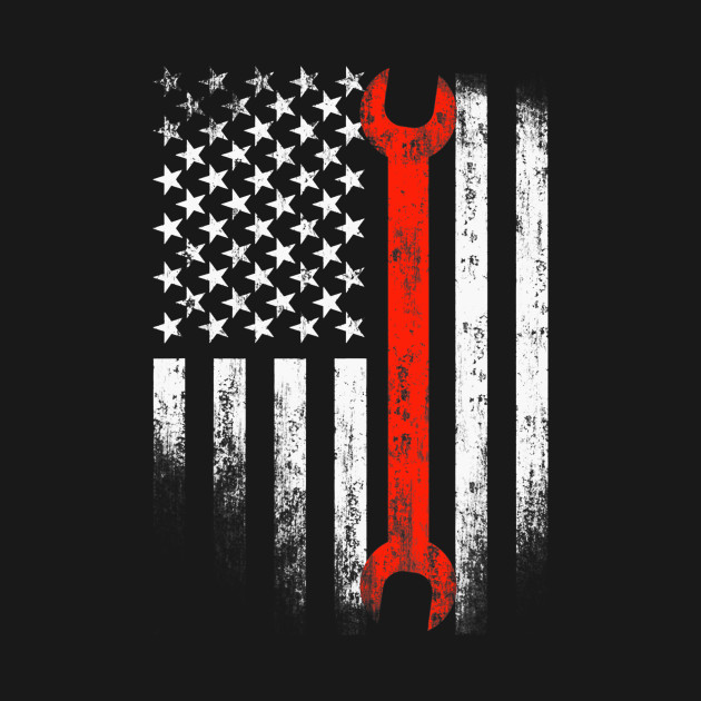 Disover American Flag Mechanic Wrench Patriotic Auto Techs Motor - Mechanic - T-Shirt