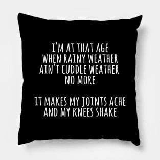 I'm at that age when rainy weather aint cuddle weather no more Pillow