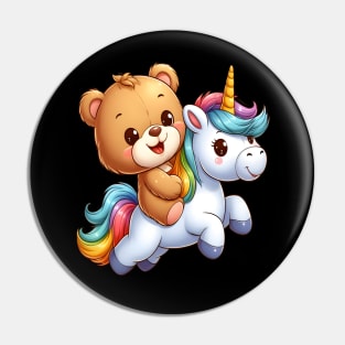 Cute Bear Riding a Happy Unicorn Kawaii Pin