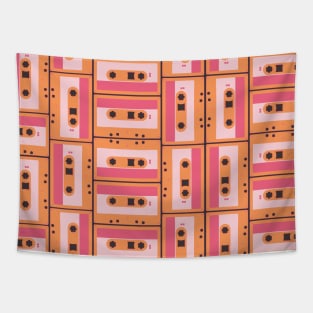 Orange and Pink Audio Cassette Tape Pattern Tapestry