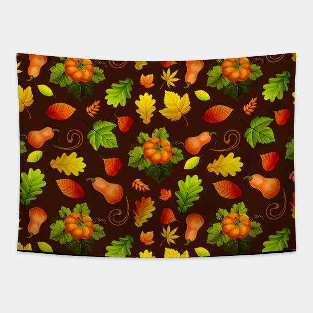 Autumn Leaves and Pumpkins Pattern Tapestry by Cool and Awesome