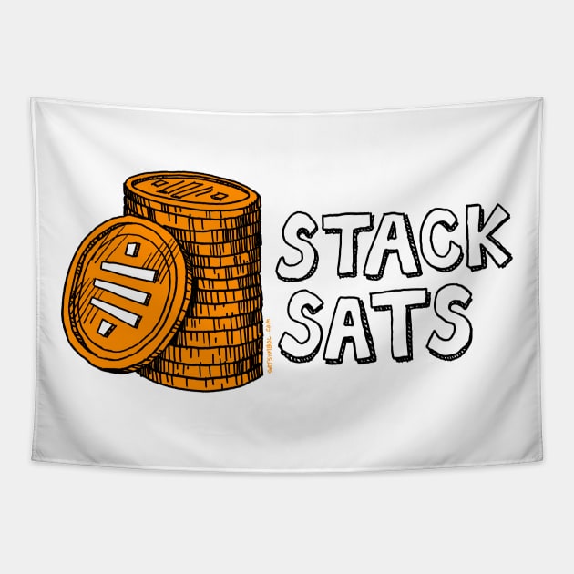 Stack Sats hand drawn stacked Tapestry by Satoshi Symbol