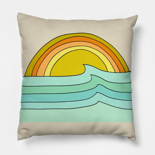 wave dreams retro surf art by surfy birdy Pillow by surfybirdy