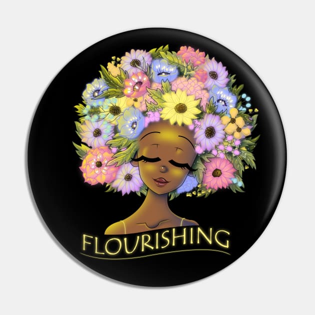 African American Woman and Flowery Hair with a Glow Pin by treasured-gift