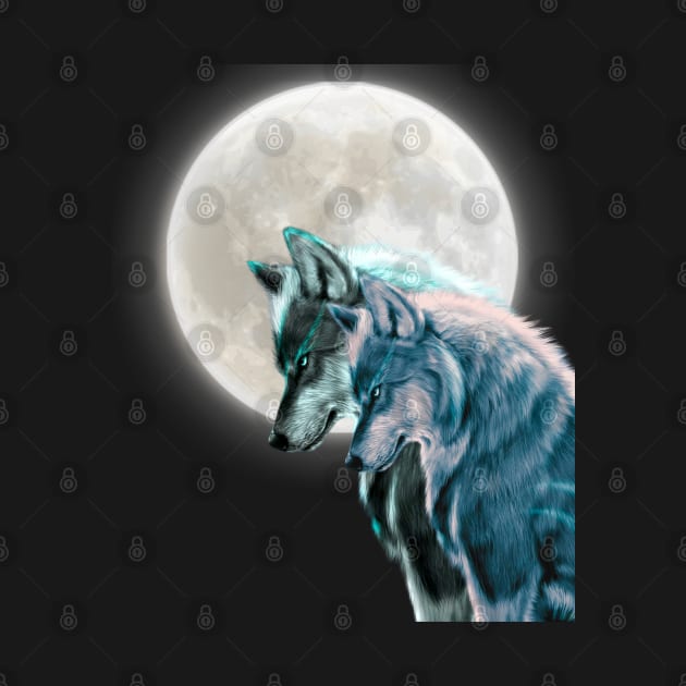 Stunning Couple Wolves - Moon in background by FoxyChroma