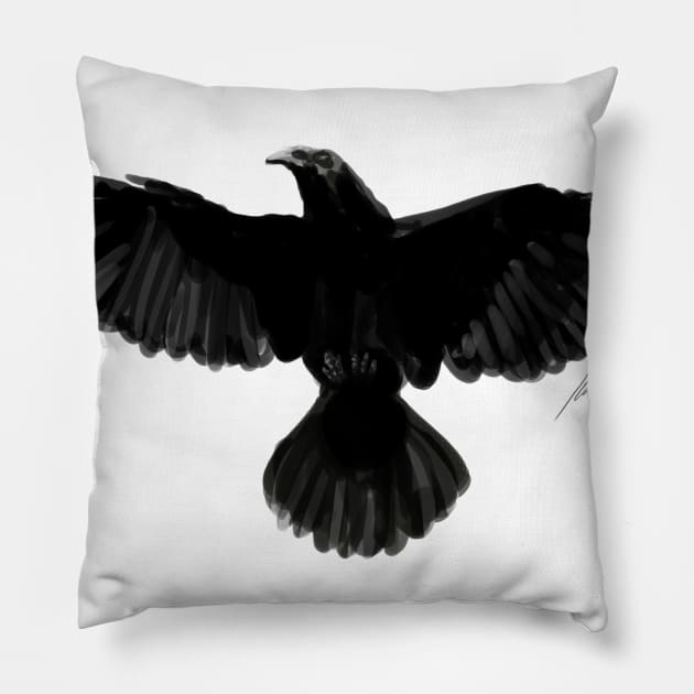 Handpainted Crow Pillow by KalebLechowsk