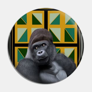 Sitting Silverback Gorilla Yellow Green Geometric Pin