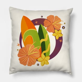 Retro surfboards badge - orange and green Pillow