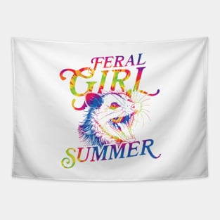 feral girl summer funny possum tie dye Tapestry