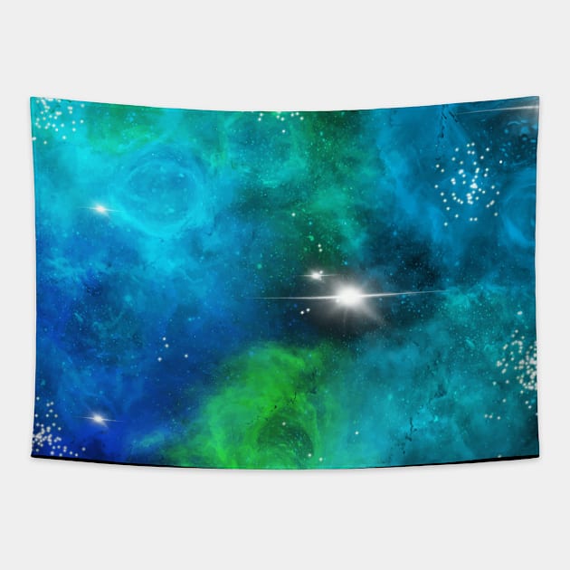 Blue Green Star Nebula Space Galaxy Universe Tapestry by jodotodesign