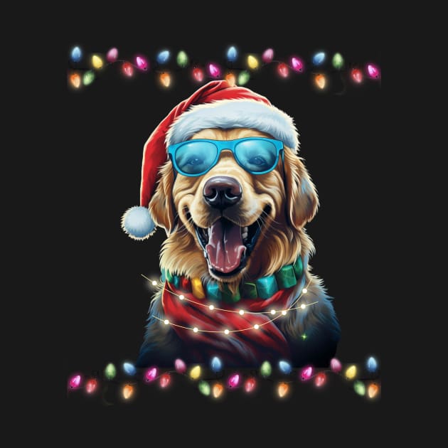 Dog-Santa Hat Christmas Lights Funny Dog Christmas by Positive Designer