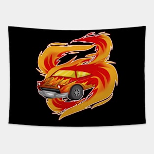 Burning car Tapestry