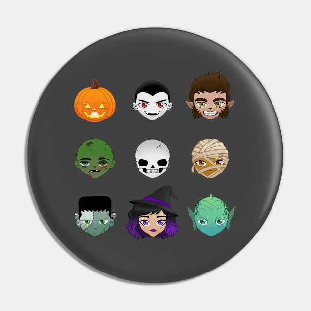 Spooky Chibi Halloween Monsters Pin by JustImagined