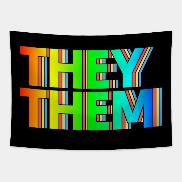 They/Them Pronouns - Retro Style Rainbow Design Tapestry by DankFutura