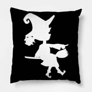 Witch Hovers On Her Broom Pillow