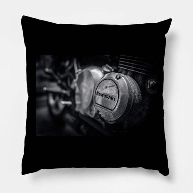 Kawasaki engine casing Pillow by Silver Linings